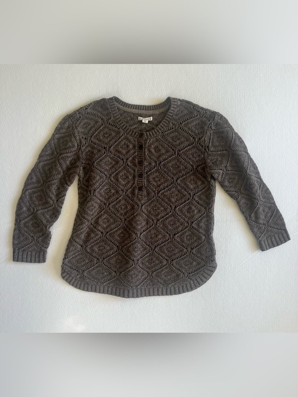 Ruff Hewn Womens 1X Brown Wool Blend Diamond Knit Henley Sweater Plus Size Boho